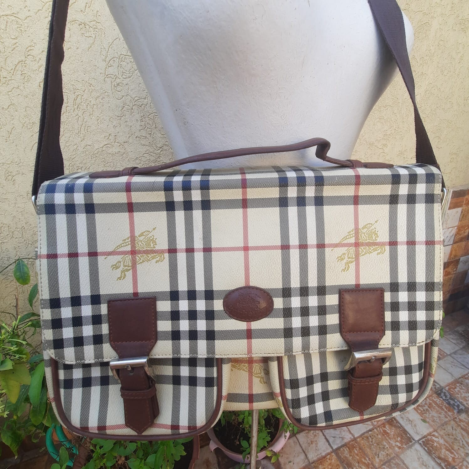 vintage burberry shoulder messenger bag , burberrys  Nova check plaid bag canvas