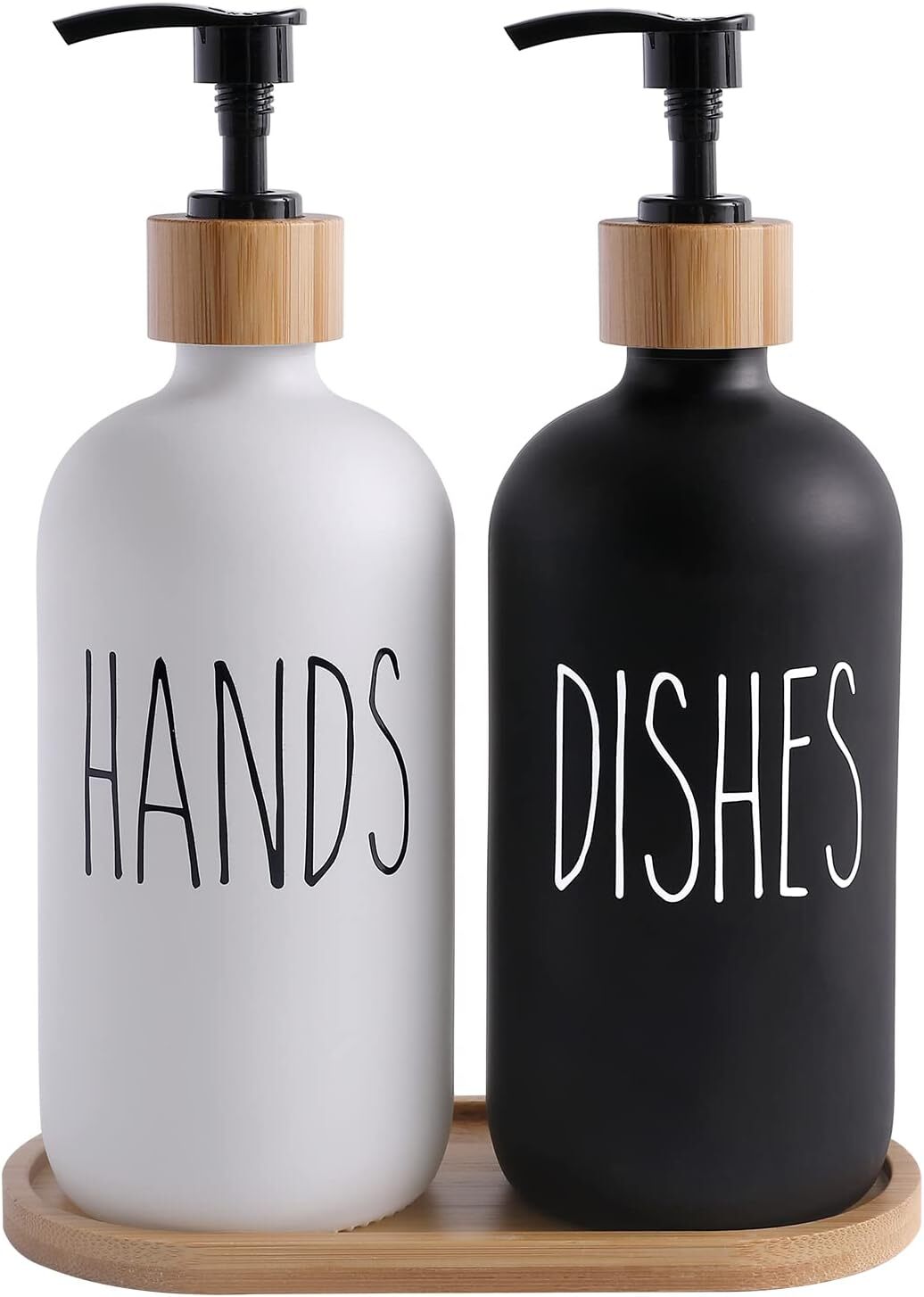 Soap Dispenser Set, Hand & Dish, Kitchen Decor (Black & White)-image