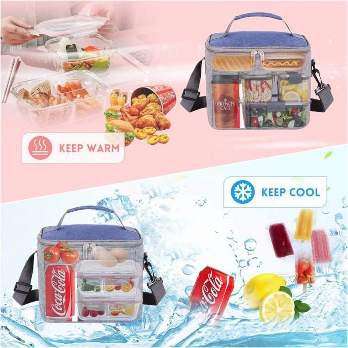 Sac Isotherme Repas 6L, Sac Isotherme Repas Bureau, Petit Panier Repas,Mini  Sac à Lunch Isolé en Étanche sac Isotherme Lunch Box Isotherme pour  Étudiant Bureau Pique-nique(Gris)