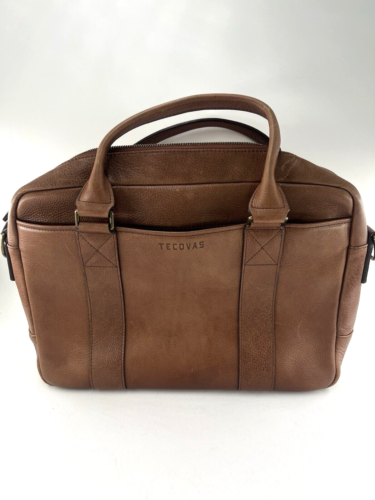 NEW TECOVAS ZIP BRIEFCASE Leather Cowhide UNISEX men's women's in COGNAC 15 x 10
