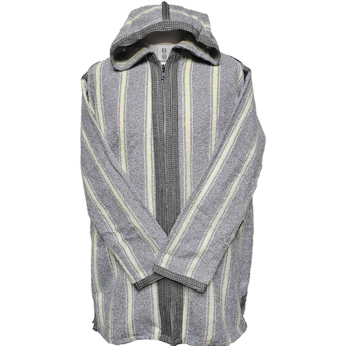 Grey Baja Jerga Hoodie Moroccan Wool Blend Grey Striped Baja Jerga
