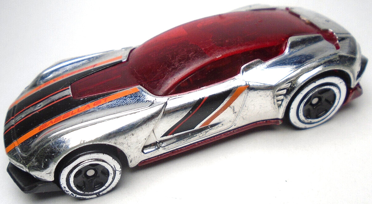 2018 HOT WHEELS GAZELLA GT SILVER / CHROME 1:64 DIECAST 2 7/8" CAR W/ RED ORANGE