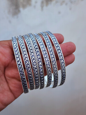 Designer Set Of 7 Silver Bangles Solid 925 Sterling Silver