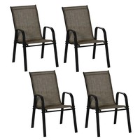 Outsunny Set of 4 Garden Dining Chair Set Outdoor w/ High Back Armrest Brown
