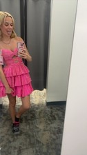 Sherri Hill Pink Sequin Ruffle A-Line Mini Dress Backless Lace Up Size 00