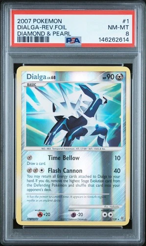 2007 POKEMON DIAMOND & PEARL #1 DIALGA-REVERSE FOIL PSA 8