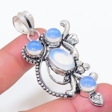 Milky Opalite Gemstone Handmade 925 Sterling Silver Jewelry Pendant Size 2.5"