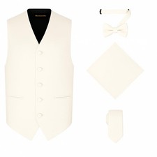 4pc Men's Solid Formal Suit Waistcoat Tuxedo Dress Vest Necktie Bowtie Handke...