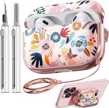 Flowers Cute AirPod Pro 2 Case Hard iPod Cases for Women Girls USB-C Inesore