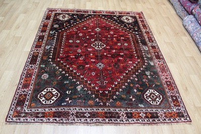 Vintage Qashqai Tribal Wollteppich 195x160cm (6 5  x 5 3 ) Handgeknüpft Nomadenteppich