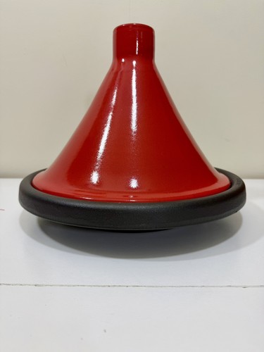 Wide 12” Vintage Le Creuset Tagine Moroccan Cast Iron Red Cerise Stoneware