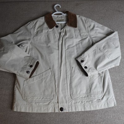 LL Bean Jacket XL Beige Field Coat Barn Chore Detroit Eisenhower Corduroy Trim