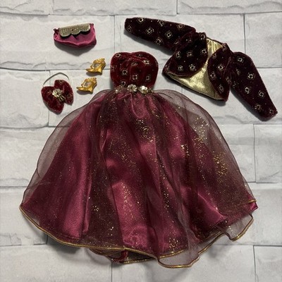 Brass Key Burgundy Gold Gown w/Accessories, Barbie Clothes Lot #490