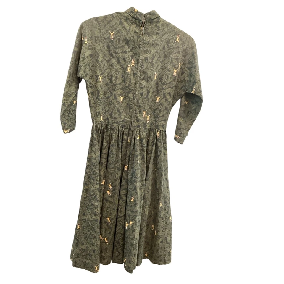 Vestido vintage para mujer Jonathan Logan años 50 verde safari antílope talla XS? Zoo Africa Foto 4 de 4