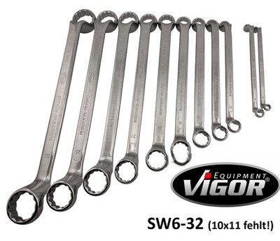 Vigor DOPPEL-RINGSCHLÜSSEL Satz SW 6-32 Doppelringschlüssel Set gekröpft 11-tlg.