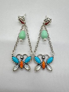 925 Silver Carolyn Pollack x Veronica Dine Multi Stone Butterfly Inlay Dangle Ea