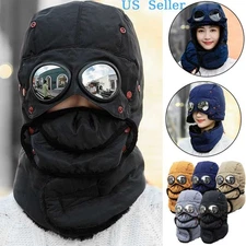 Winter Thermal Trapper Hat with Glasses Winter Cycling Windproof Ski Mask Cap US