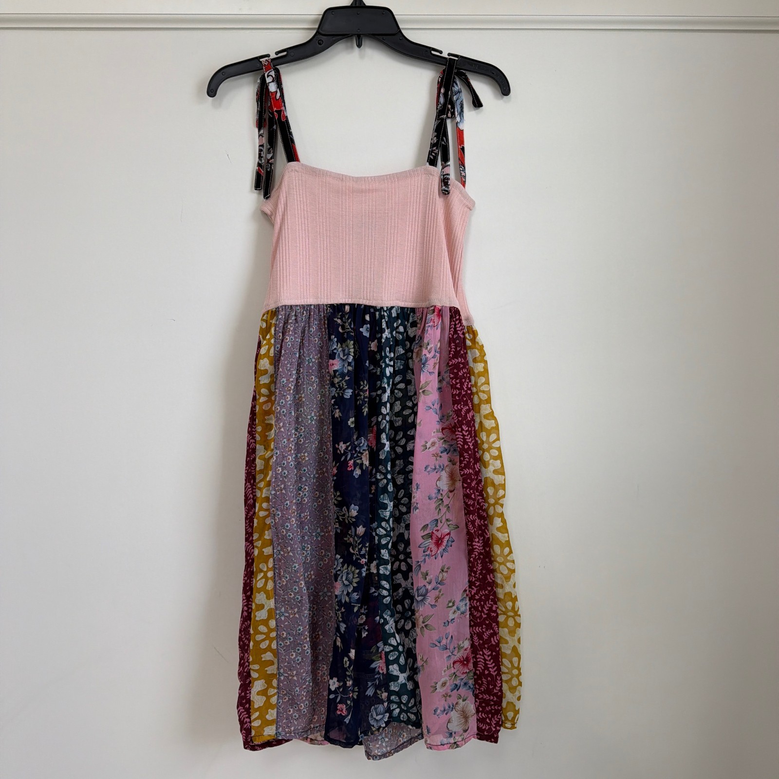 Young Threads Patchwork Tie Shoulder Mini Chiffon Dress XL NWT