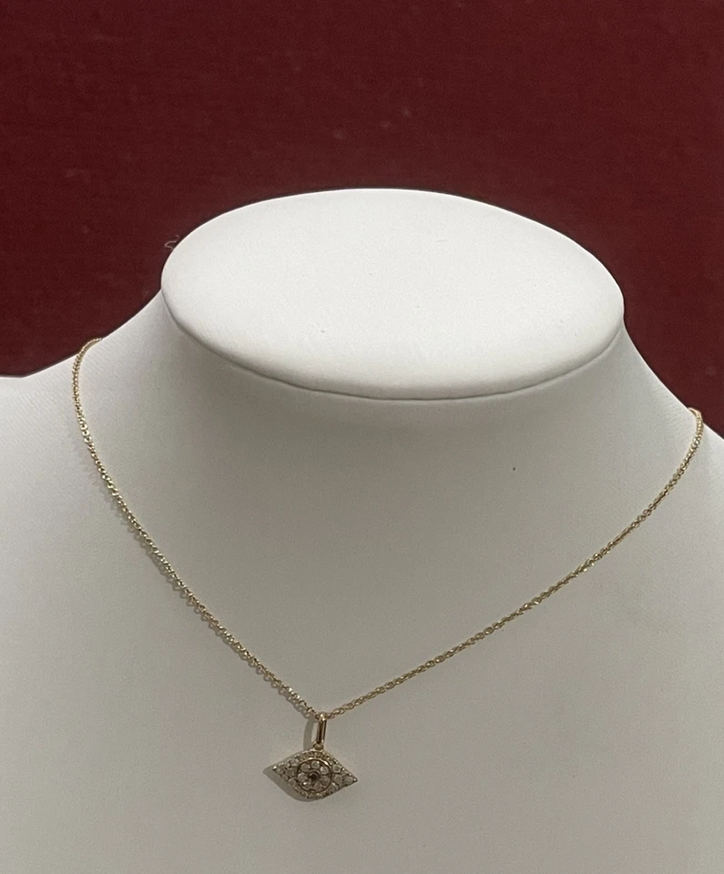 COLLAR COLGANTE DE PLATA ESTERLINA Y DIAMANTES Oro MAL OJO DE EFFY /$570 Foto 4 de 4