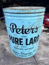Vtg Peters Pure Lard 50 Lbs Can Tin Farm Antique Sausage Co Ann Arbor Michigan