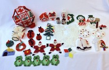 Vintage Handmade Christmas Needlepoint Ornaments Lot Of 40