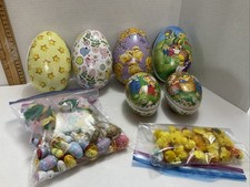 32 Wooden 6 Paper Mache Eggs  25 plush Chicks / 62 pc Lot Easter Decorations
