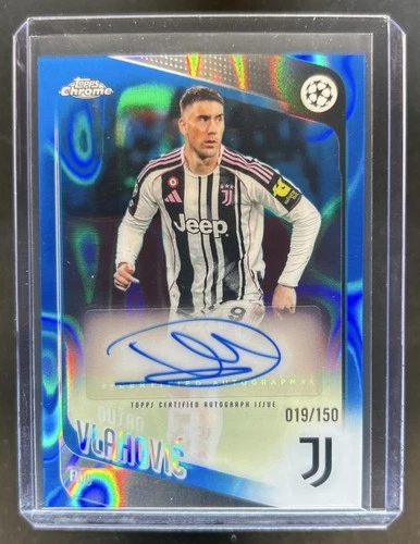 2025-26 Topps Chrome UEFA Dusan Vlahovic Auto Blue Refractor #/150 Juventus