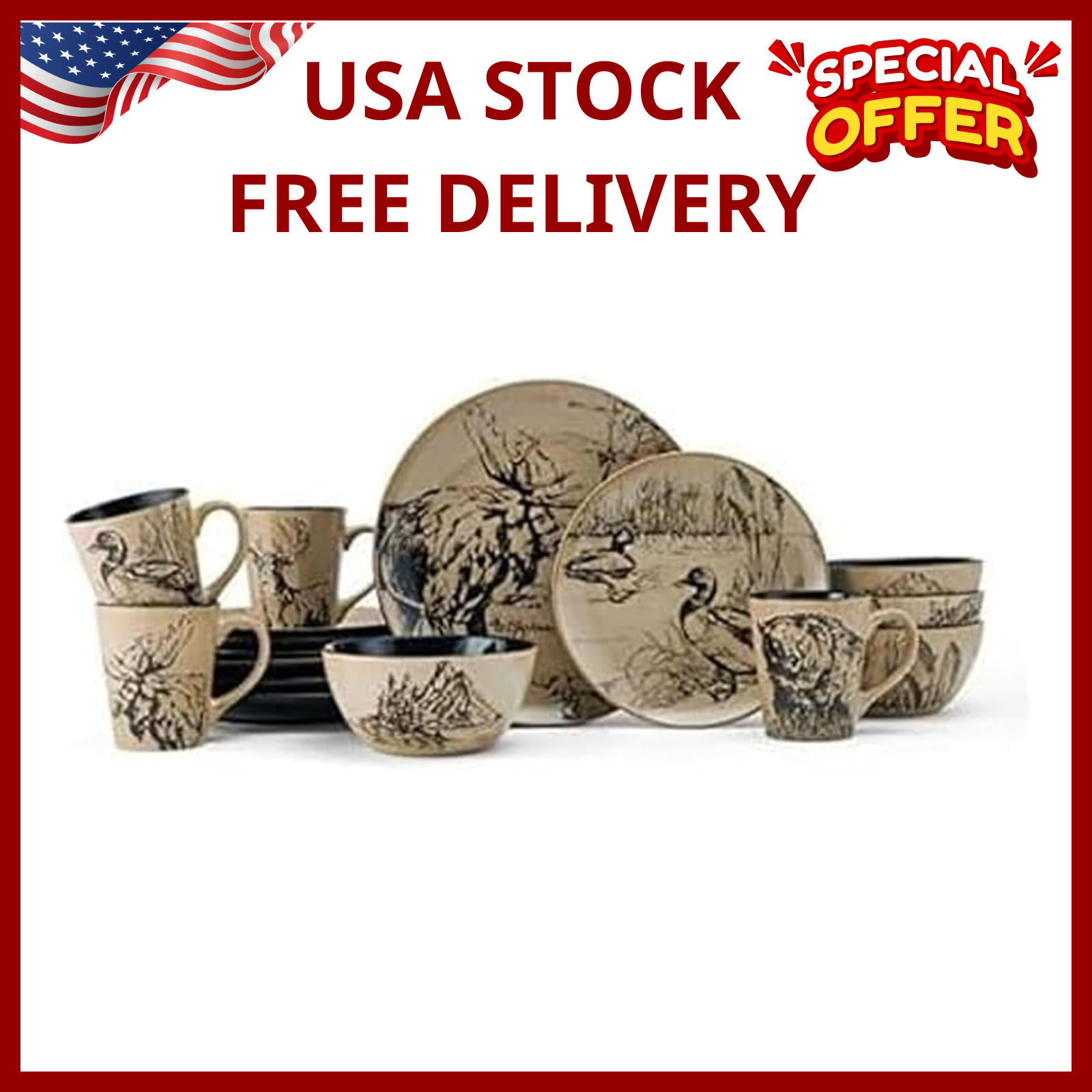 Mossy Oak Animal Print 16 Piece Dinnerware Set, Service for 