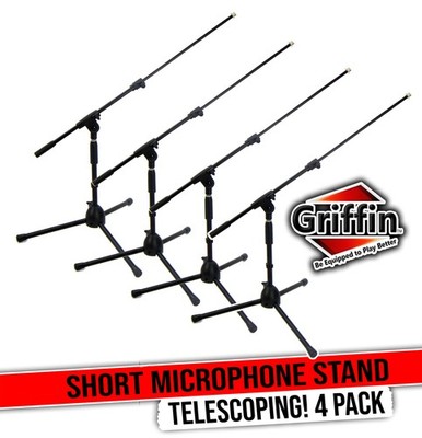 4-Pack Short Microphone Stand | Small Height Telescoping Boom Arm Mic AMP Mount