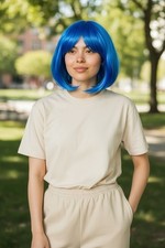 Blue Bob Wig With Bangs New Halloween, Cosplay Dress Up  Themed Parties