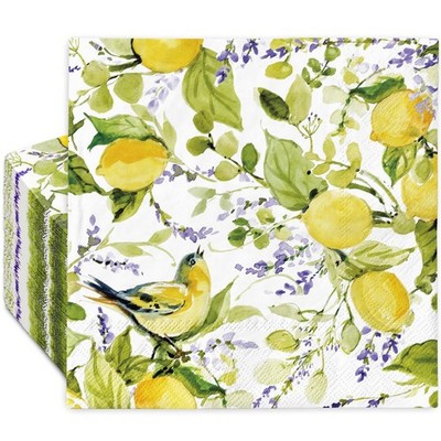 100 Pcs Lemon Paper Napkins Watercolor Lemon Lavender Disposable Napkins Summ...