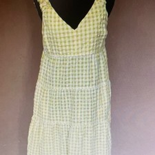 Old Navy Yellow Gingham Maxi Dress Tie Shoulder Smocked Ruffle Sleeves Size M