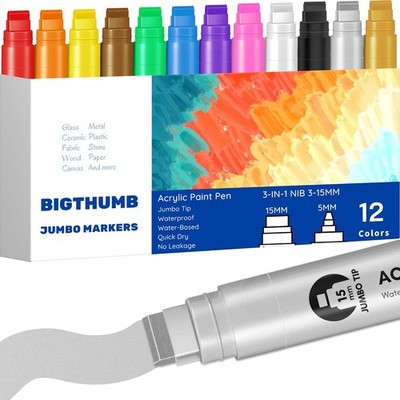 Jumbo Poster Markers Set: 12 Colors Large 1 Count (Pack of 12), Multicolor 