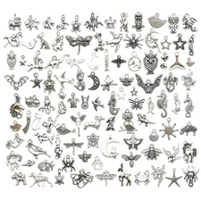 Youdiyla Animal Charms Collection, BULK 100 Mini Small Silver Charms Metal Pe...