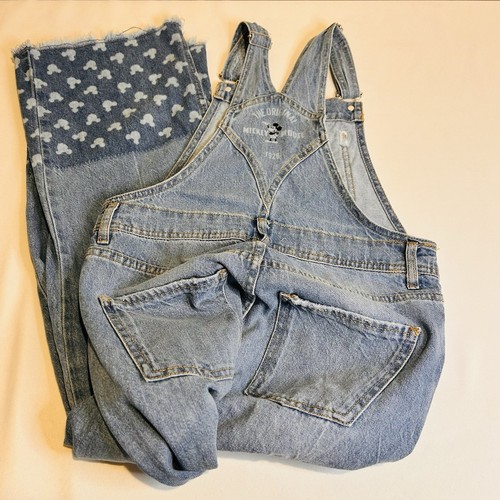 Zara Disney Mickey Mouse Denim Overall Bib Pants size 13-14 Girls Raw Hem - Picture 14 of 14