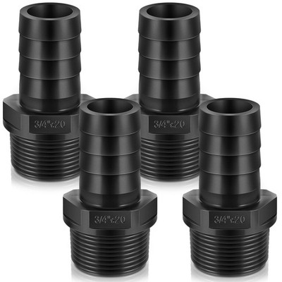 4 PCS 3/4'' Black PVC Barbed Hose Fittings Barbed x NPT Male Adapter