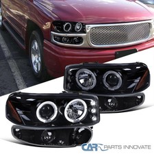 Glossy Black Fits 00-06 Yukon Sierra Denali Led Halo Projector Headlightsbumper