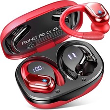 Wireless Earbud, 75Hrs Bluetooth 5.4 Headphones IP7 Waterproof for Sport, Red