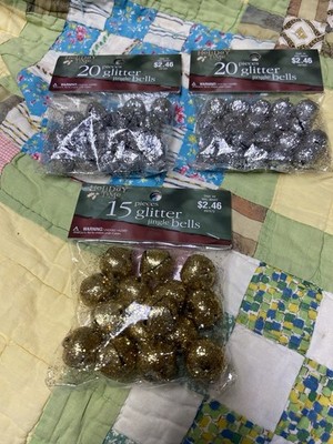 Vintage Fibre Craft Gold-15 & Silver-40 Glitter Jingle Bells New In Package