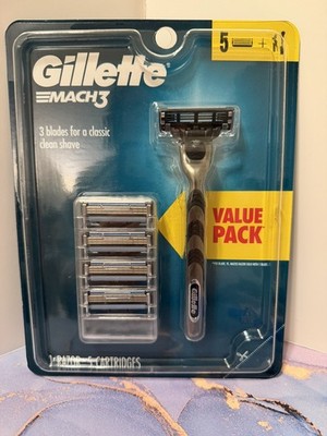 Gillette MACH3 Men's Razor Handle with 5 Cartridge Refills NEW AND SEALED