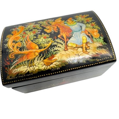 Russian Kholuy Lacquer Box Hand-Painted ''The Humpbacked Horse'' Folklore Vtg
