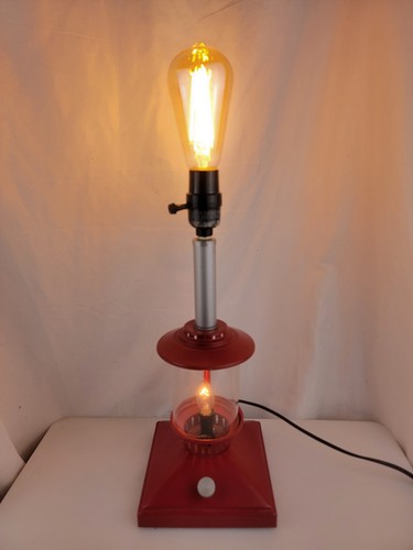 20" Vintage Style  Red Tin Metal Camping Lantern Campin Cabin  Table Lamp 