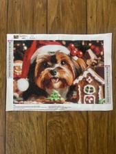 Completed Christmas Yorkie Diamond Art Painting 12  x 15.75  