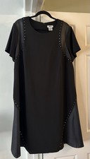Gorgeous Black DKNY Ladies Dress Uk Size 22 With M Faux Leather Accents-Sexy