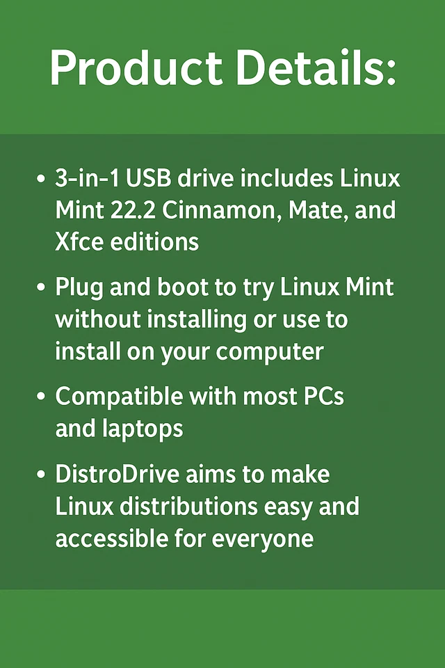 Linux Como Nuevo 22.2 3-en-1 USB Arrancable (Cinnamon + MATE + Xfce) 64-bit Linux OS USB Foto 3 de 4