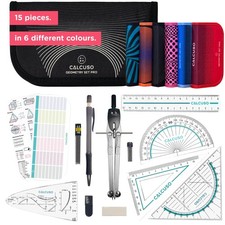 15-Piece Professional Maths Set & Geometry Sets for Secondary School – Compas...