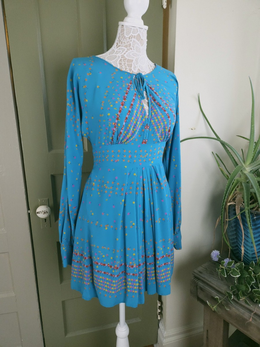 Free People Coryn Mini Dress Blue Green Teal Multi Color Size 8 Dots | eBay