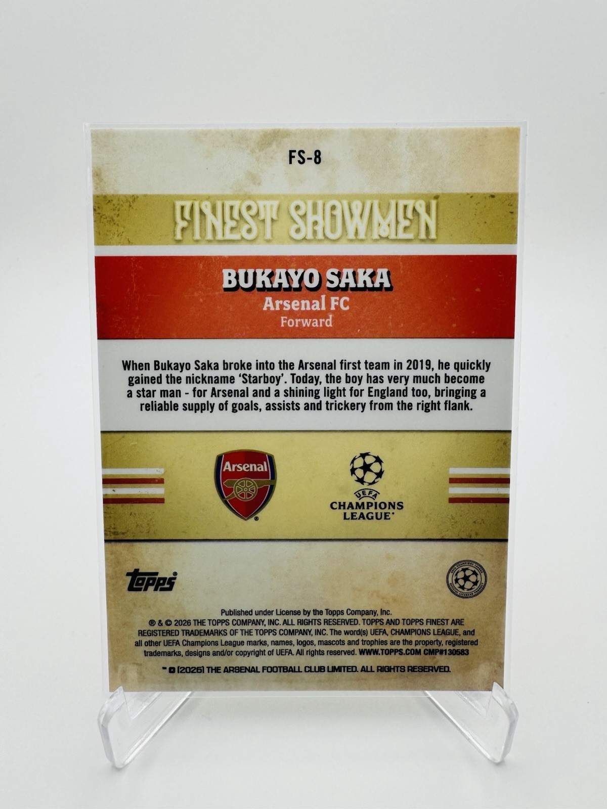 2025-26 Topps Finest UEFA Bukayo Saka - Finest Showmen view 2