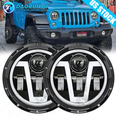 For Jeep Wrangler JK LJ TJ 7Inch Round LED Headlights Hi-Lo Sealed Beam DRL Pair