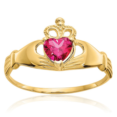 14K Solid Yellow Gold 0.50 ct Red Cubic Zirconia Extra Wide Celtic Claddagh